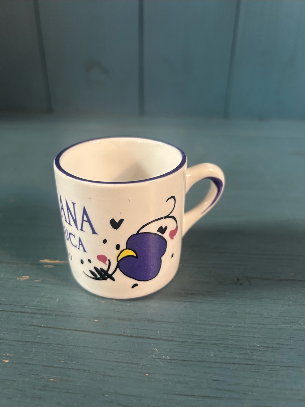 Roma White Ceramic 'Romana Sambuca' Shot Glass or Espresso Mug with Blue Accents